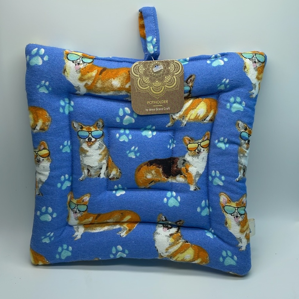 Corgi Wearing Aviator Sunglasses Blue Potholder